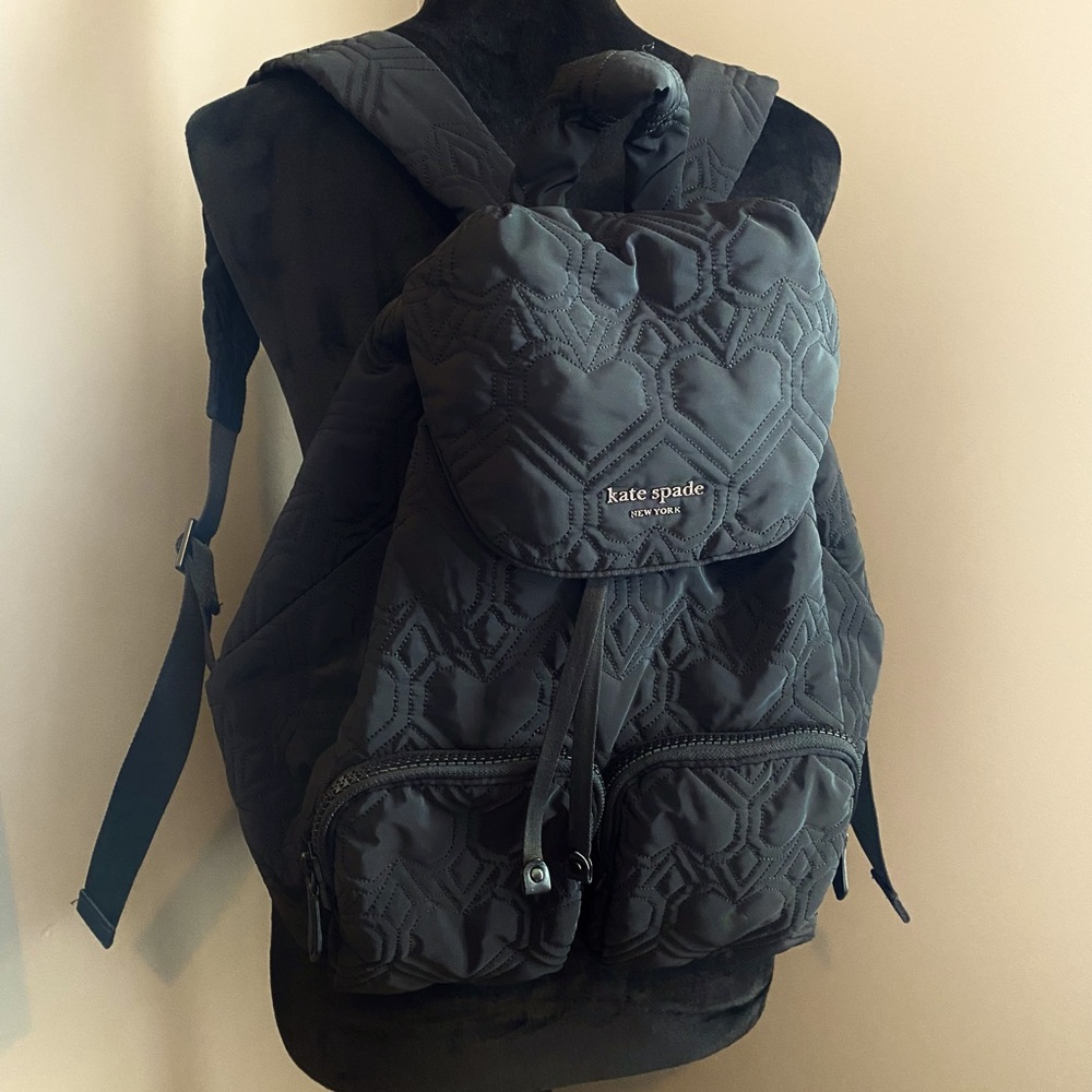 Black Quilted Heart Kate Spade Backpack Back Pack Purse Bag ♠️ RARE!